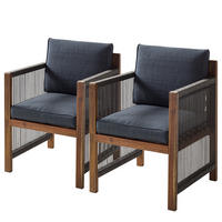 DININGSTUHL MIT ARMLEHNEN - Akazie massiv / Polyester - Braun / Grau - 2er-Set - Braun/Grau, Holz/Textil (62/86/66cm) - home24