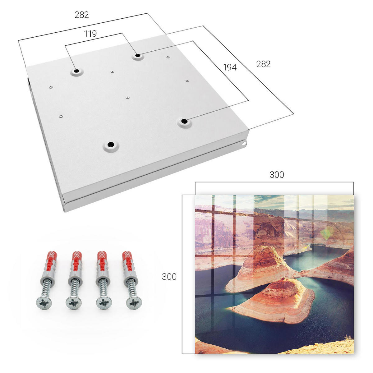 SCHLÜSSELBOX Weiß 30x30 cm – Türöffnung nach rechts - Felsen und Wasser - Braun, Metall (30/30/5cm) - TULUP