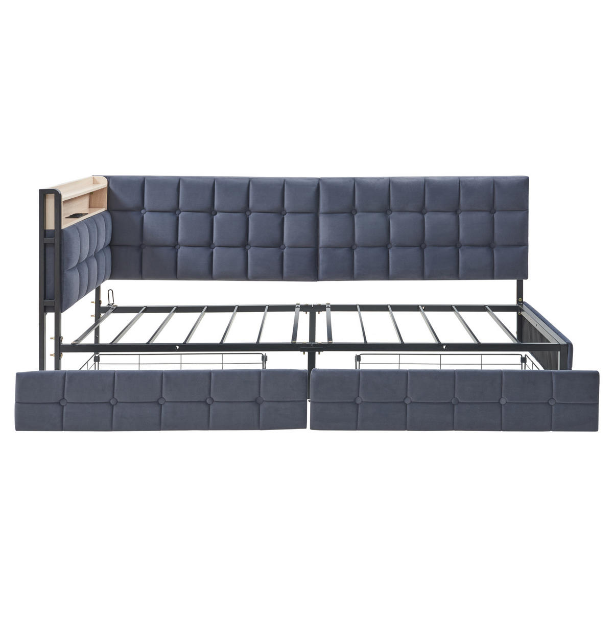 SCHLAFSOFA 90/200 cm mit LED-Beleuchtung, USB- und Typ-C-Anschluss, 2 Schubladen und Samtbezug, Grau - Grau, Textil (99/83.5/208.5cm) - Redom