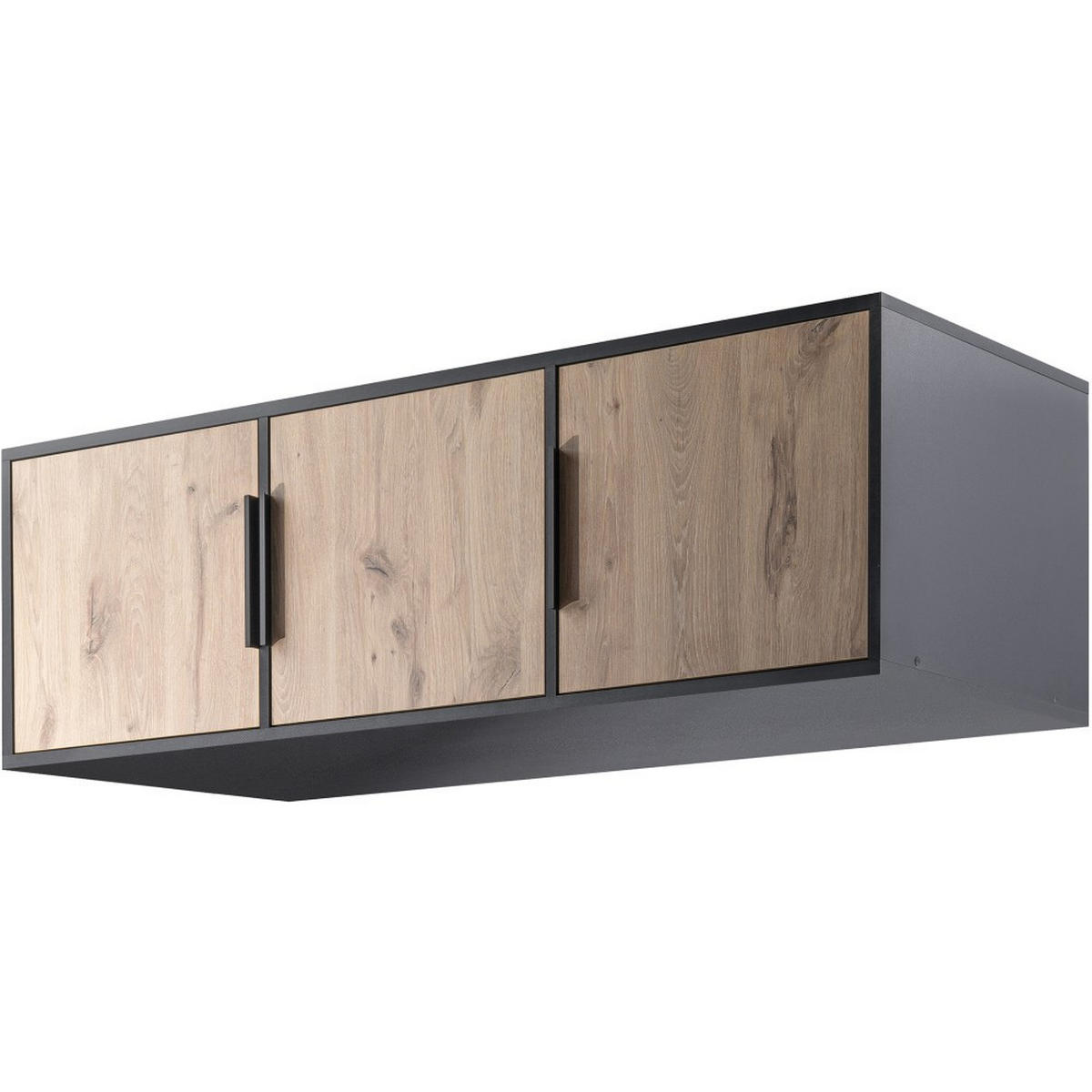 DREHTÜRENSCHRANK Livo mit 3 Türen und 3 Schubladen, mit Schrankaufsatz, eiche Viking+Schwarz, 150 cm - Eichefarben/Schwarz, Holzwerkstoff (150/245/57cm) - Beautysofa