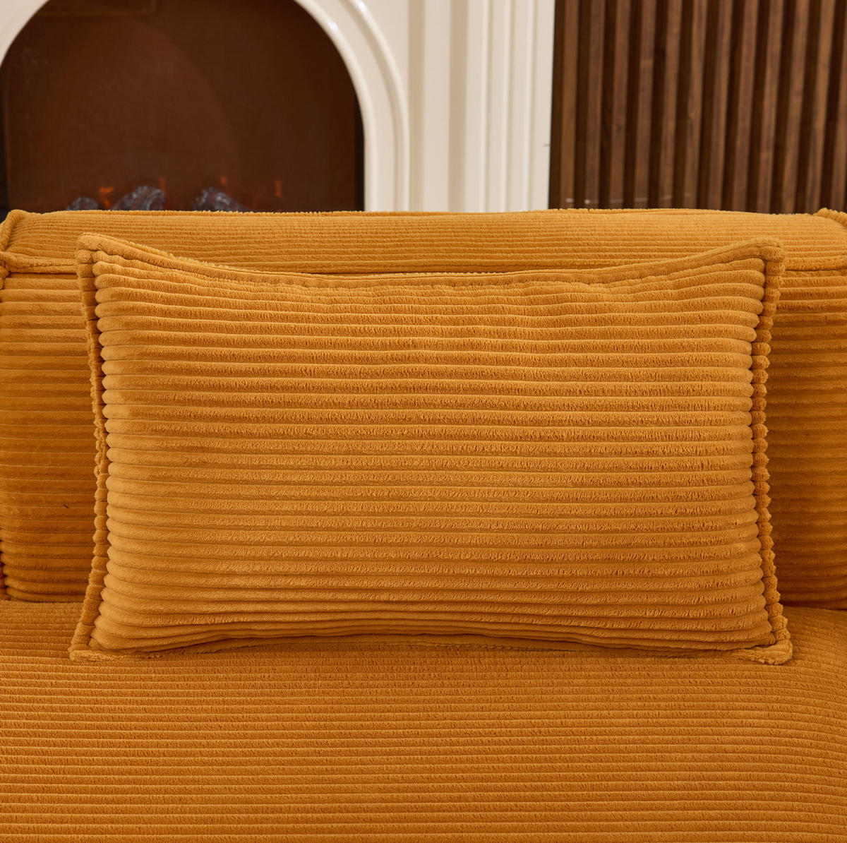 SOFA 235 cm Polyester Mustard Yellow mit 2 Kissen - Gelb, Textil (129/235cm) - Meubliv