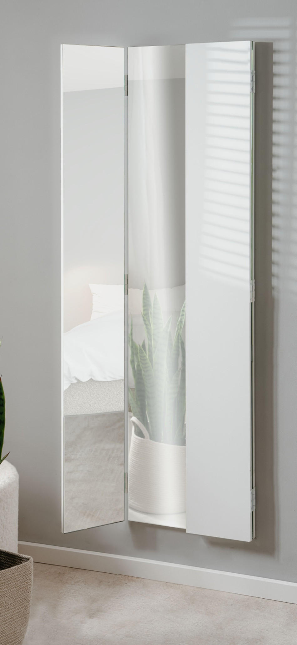 SPIEGEL weiß 3-teilig 91 x 160 cm, Garderobenspiegel klappbar - Weiß, Glas/Holzwerkstoff (45/190/4cm) - Furn.Design