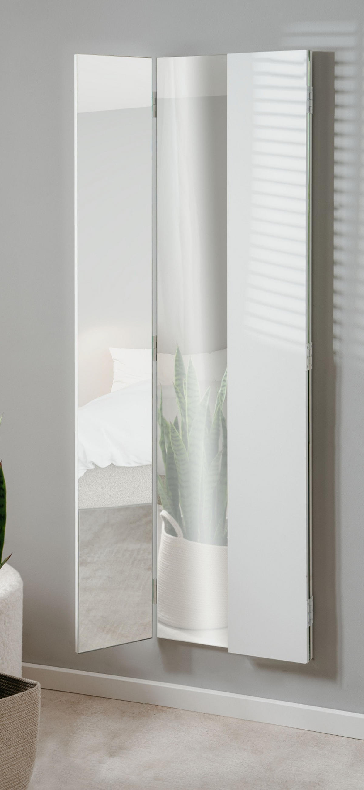 SPIEGEL weiß 3-teilig 91 x 160 cm, Garderobenspiegel klappbar - Weiß, Glas/Holzwerkstoff (45/190/4cm) - Furn.Design