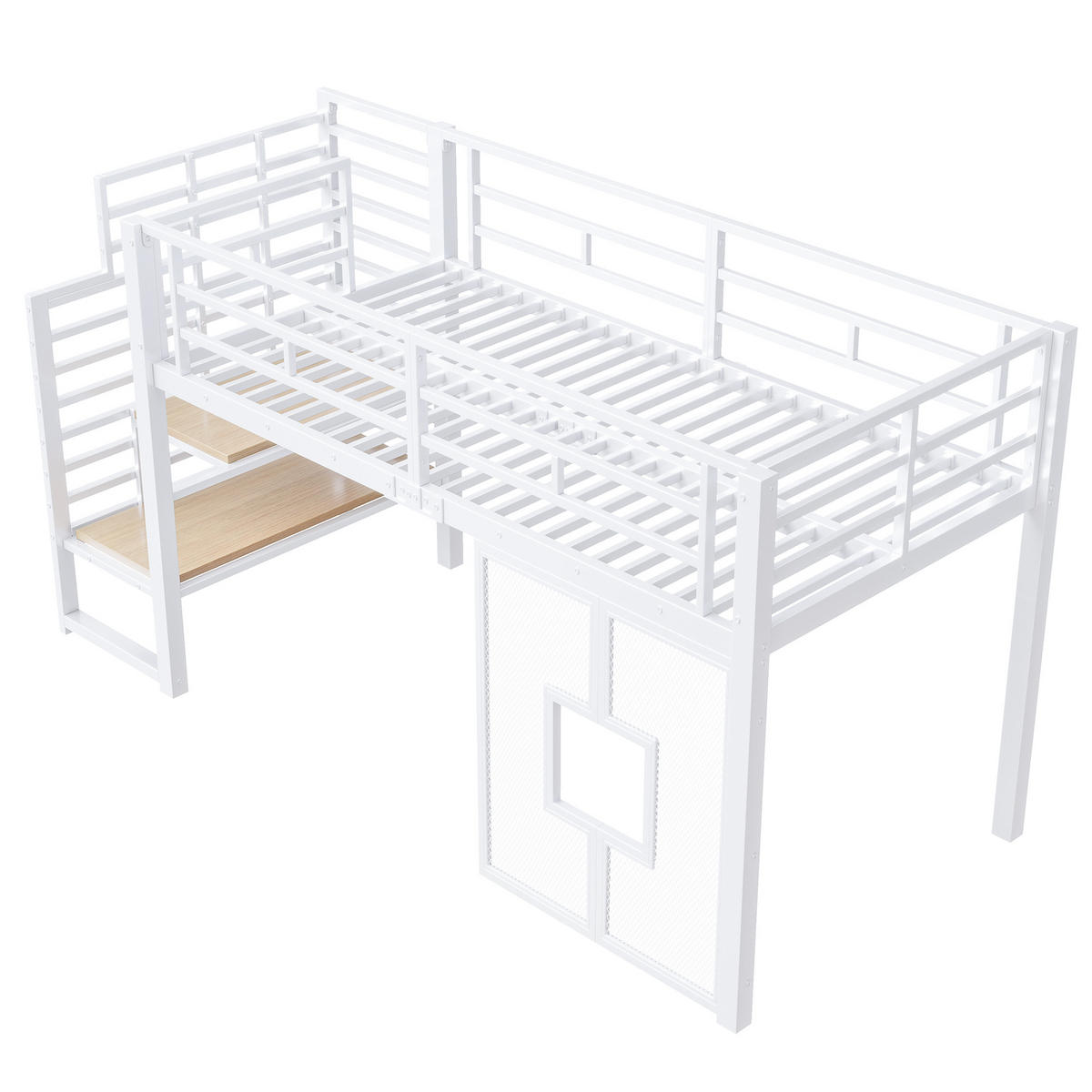 HOCHBETT mit Treppe und Stauraum 90x200 cm Metall Weiß - Weiß, Metall (90/200cm) - Meubliv