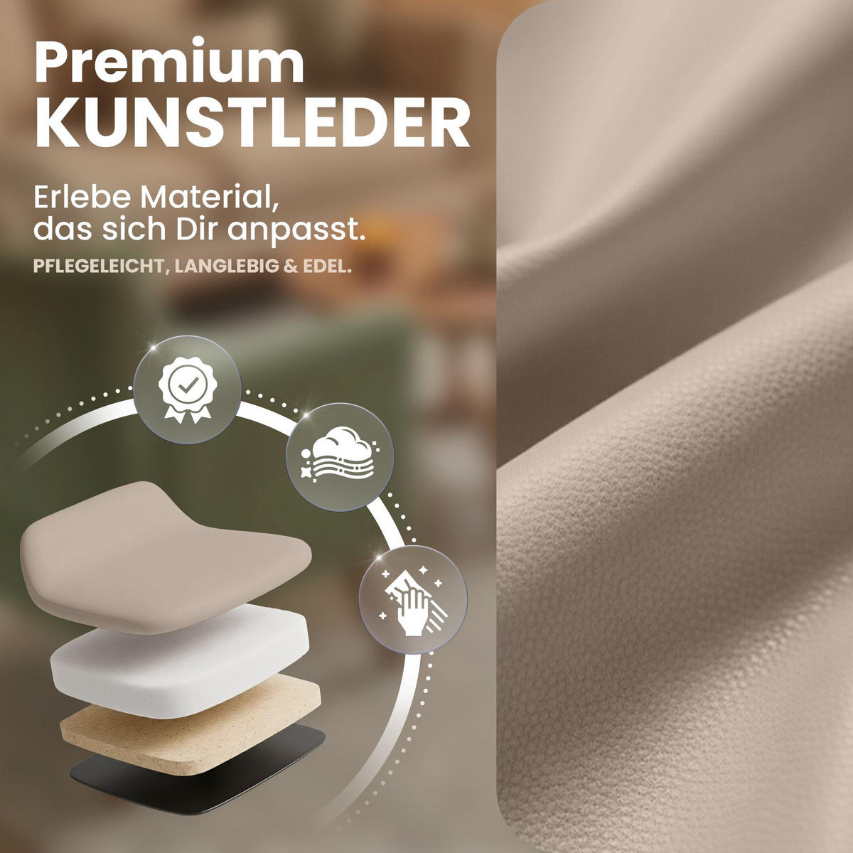 DREHSTUHL 2 Lederlook Creme - Creme/Schwarz, Textil (65/79/69cm) - CLP