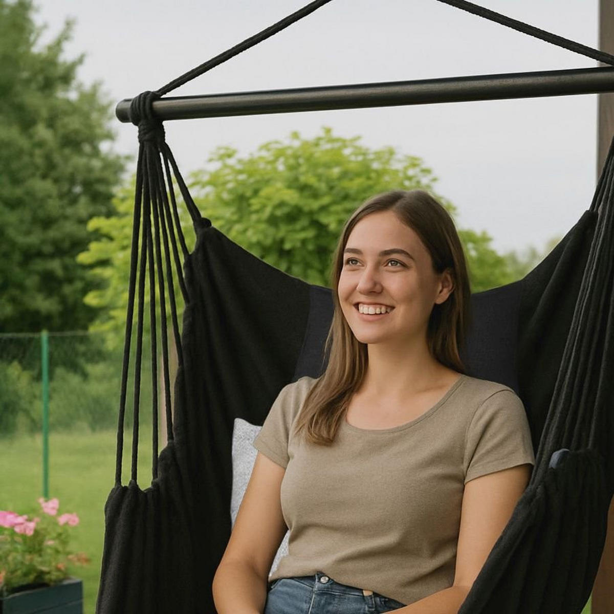 HÄNGESESSEL mit 2 Kissen 75/100/130 cm, bis 140 kg - Schwarz/Weiß, Textil (100/130/75cm) - Outtec