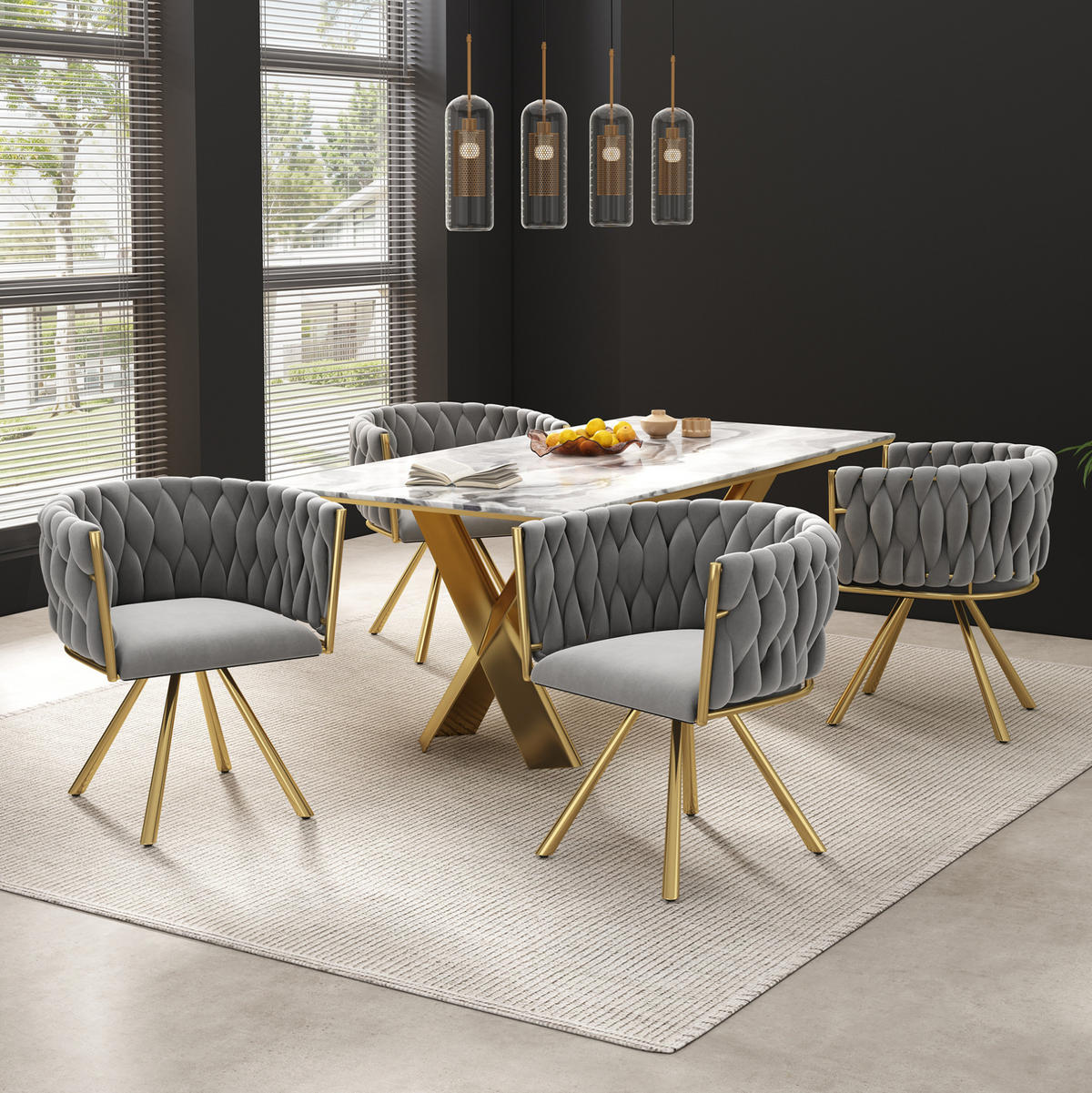 ESSZIMMERSTUHL drehbar 4er-Set Samt Grey/Gold - Grau, Metall (54/72/59.1cm) - Meubliv