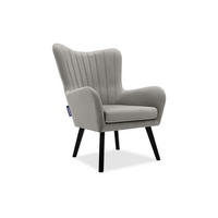 OHRENSESSEL GADI Velourstoff, Hellgrau - Hellgrau/Schwarz, Holz/Textil (76/100/78cm) - KONSIMO®