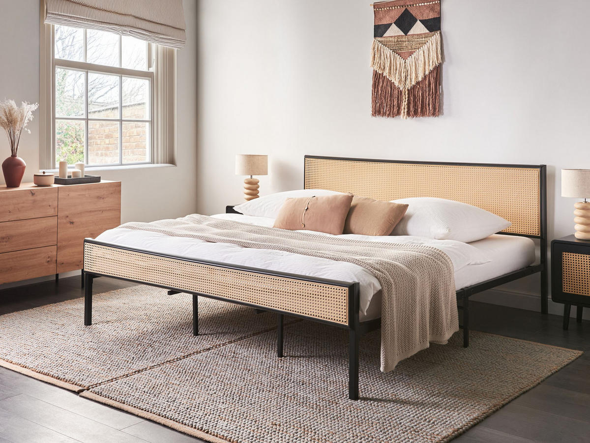 BETT mit Lattenrost 180/200 cm Hellbraun Avanton - Hellbraun/Schwarz, Metall (180/200cm) - Beliani