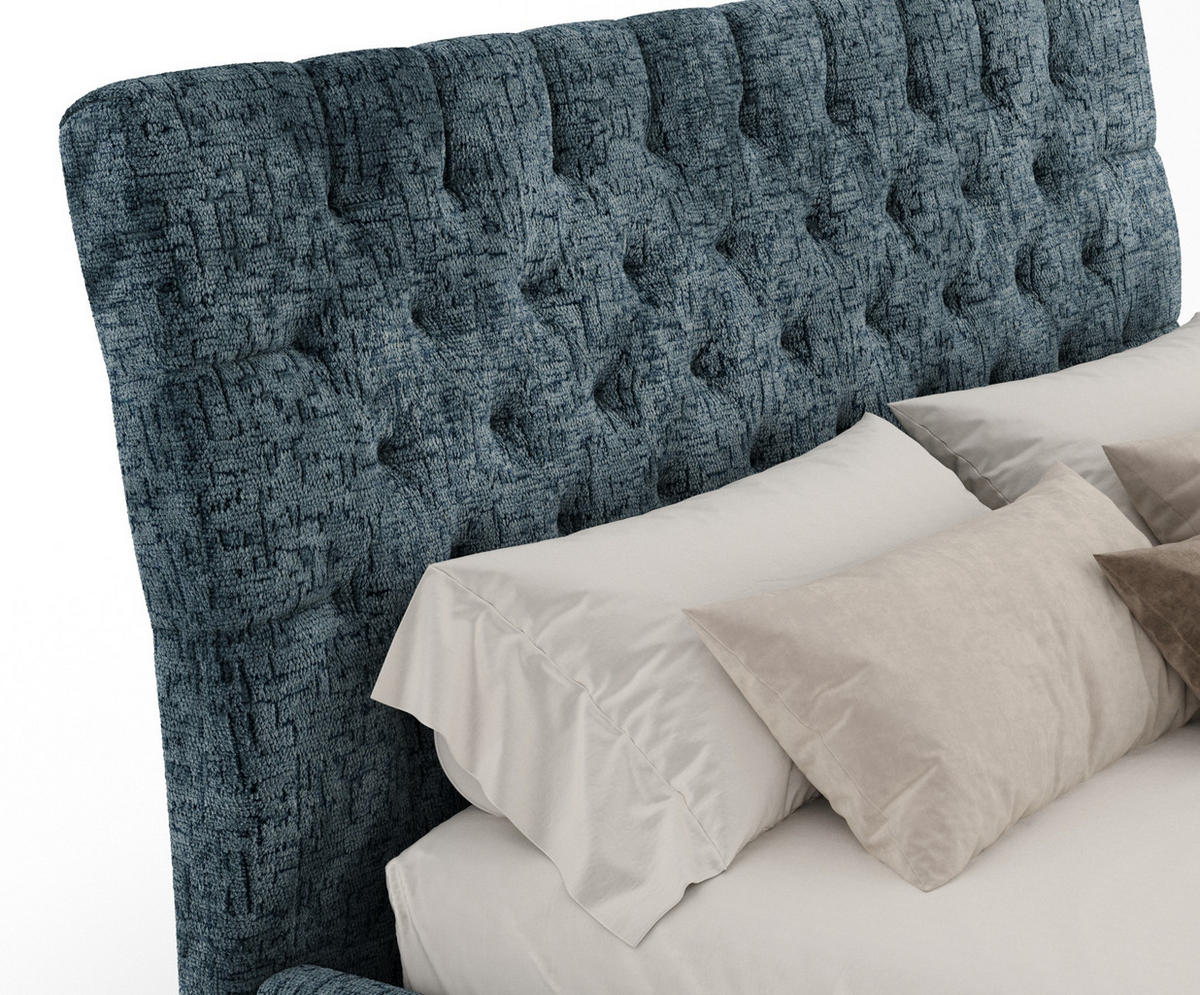 POLSTERBETT Vezzola Blau 160/200 cm im Chenille-Stoff - Blau/Naturfarben, Holz/Holzwerkstoff (160/200cm) - Maison de Reve