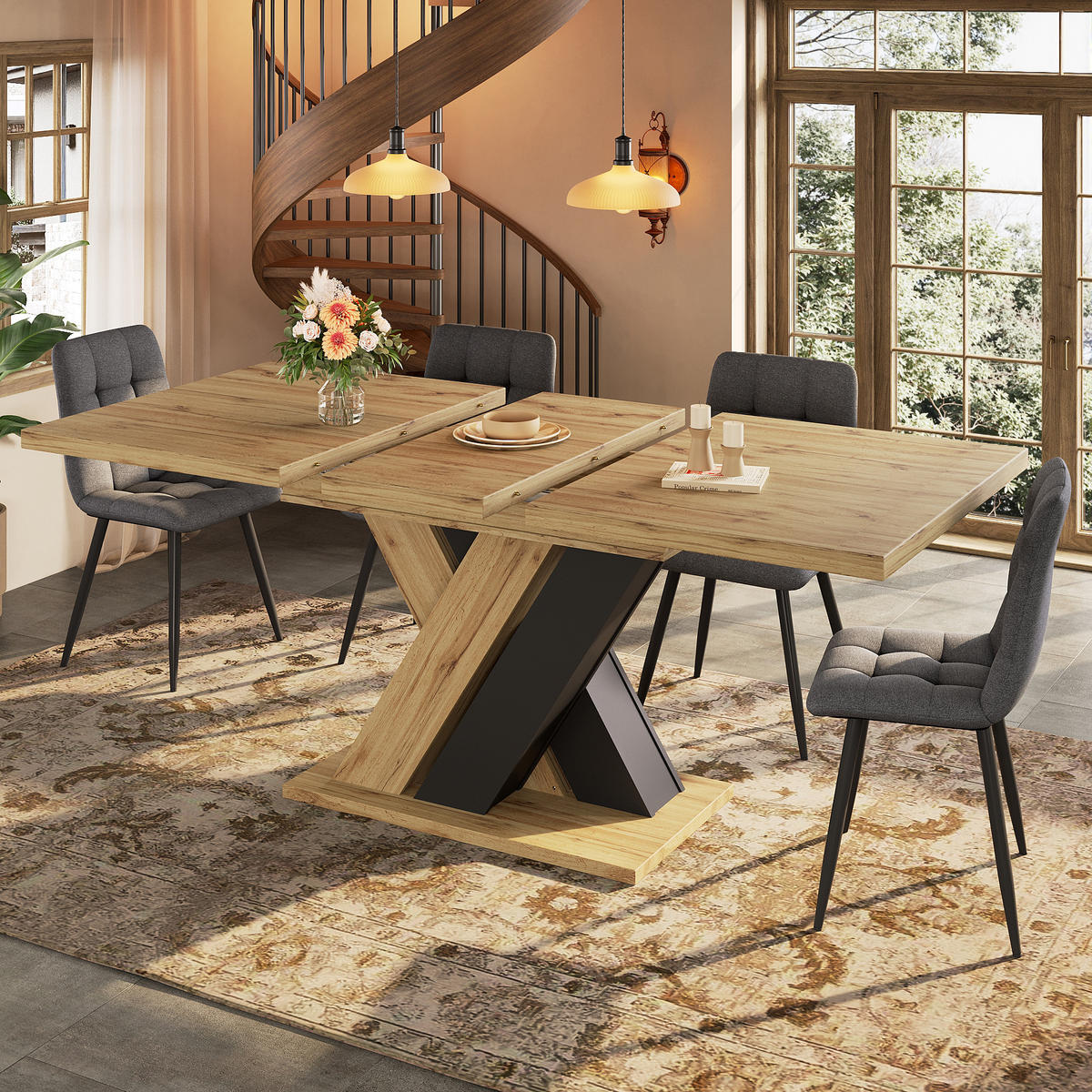 AUSZIEHTISCH Holzoptik 119-158,5/80/75 cm - Schwarz, Holz (80/119/75cm) - PANGIVO