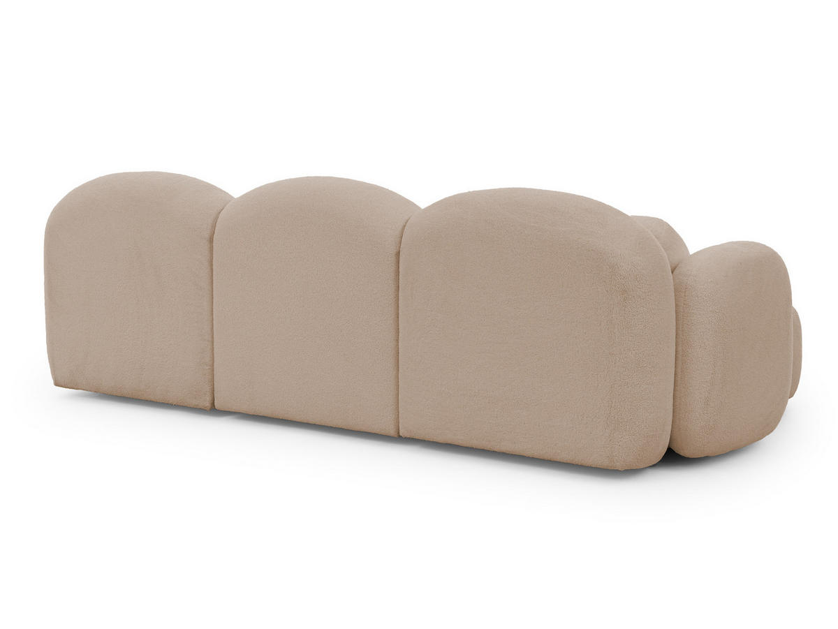 ECKSOFA Nuvola mit abgerundetem Design Hellbeige Bouclé-Stoff - Ottomane Links - Beige/Schwarz, Holz/Kunststoff (268/146cm) - S-Style Möbel