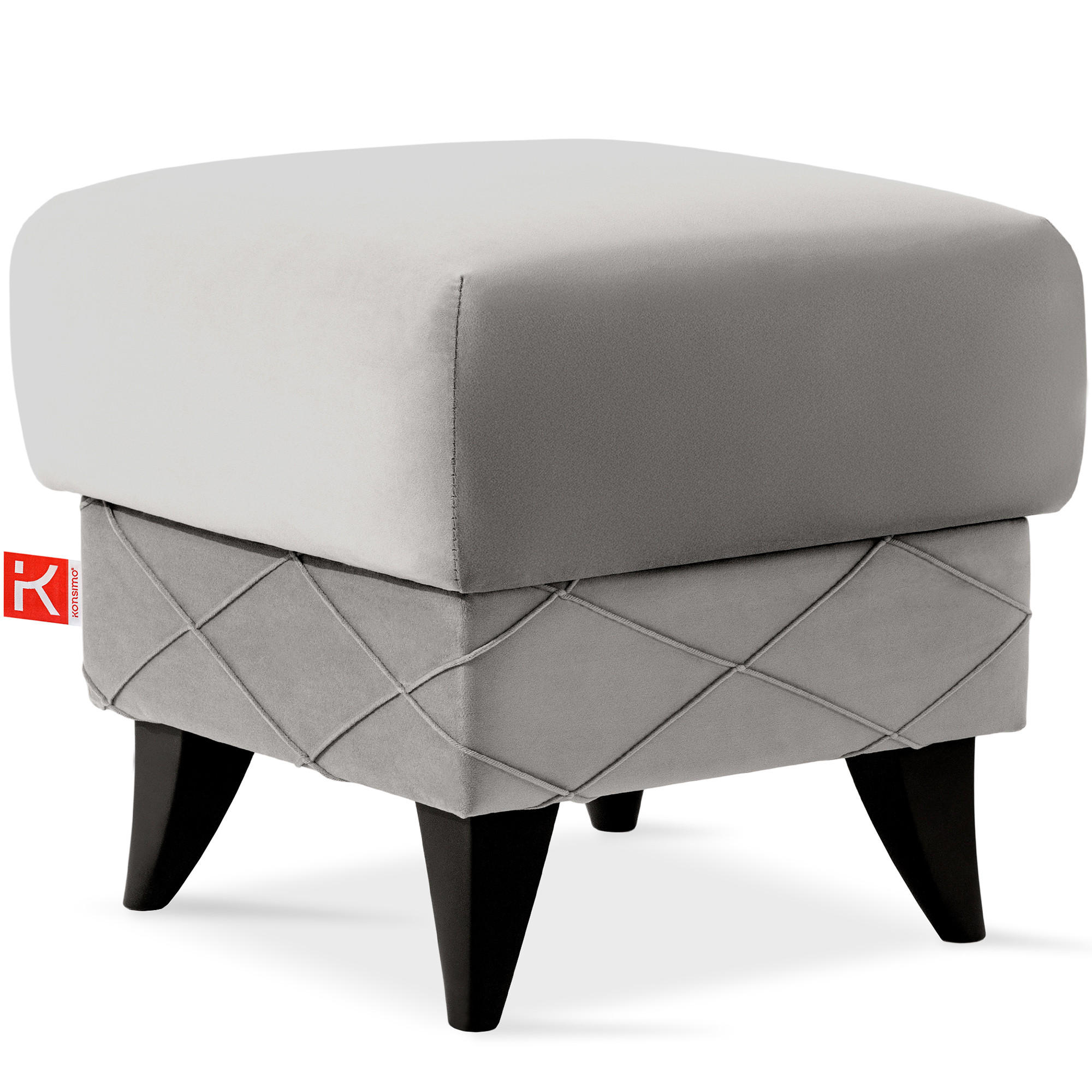 HOCKER GUSTAVO III Fußstütze, Velours, Hellgrau - Hellgrau, Holz/Holzwerkstoff (53/49/53cm) - KONSIMO®