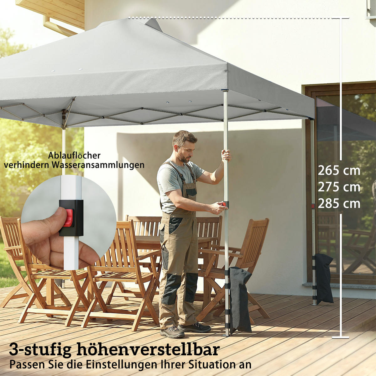 POP-UP-PAVILLON Oxfordstoff Metall Hellgrau - Hellgrau/Weiß, Textil/Metall (297/285/297cm) - Outsunny