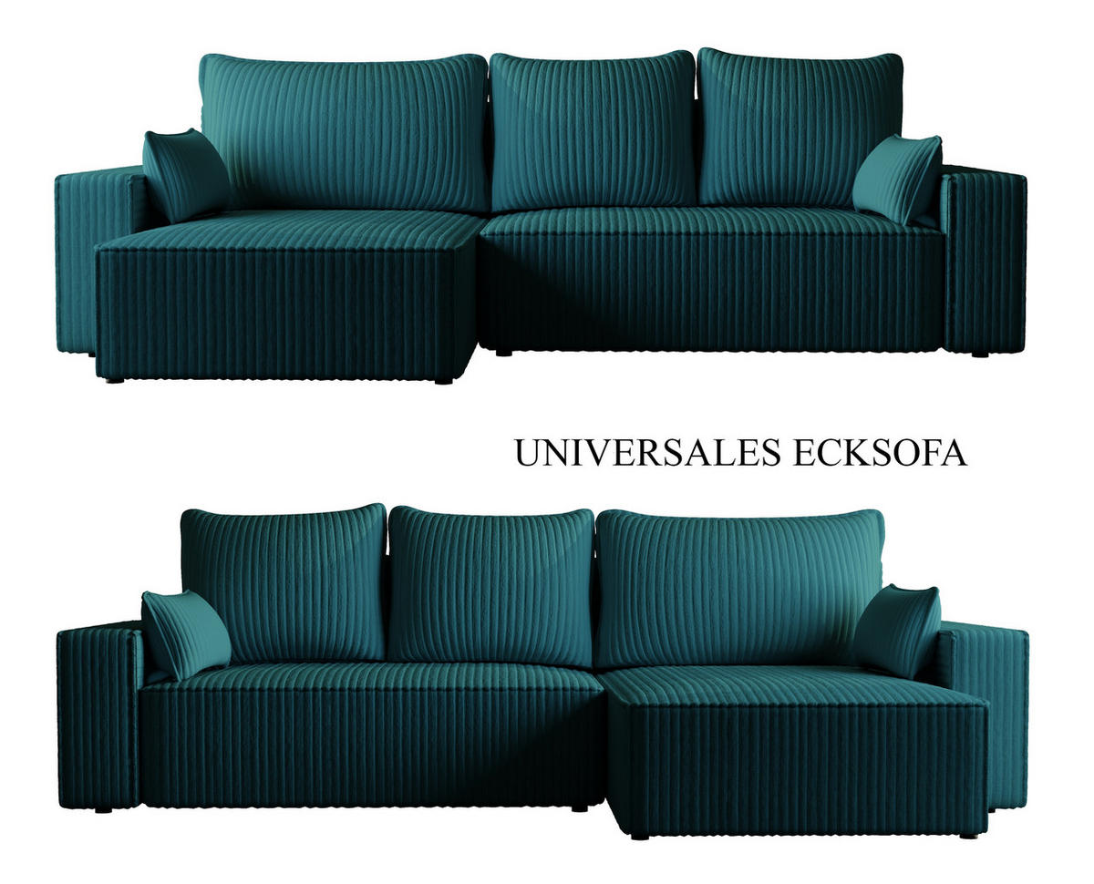 ECKSOFA Tobi mit Bettkasten und Schlaffunktion, L-Form/XL-Form, Cordstoff, Universal - Blau, Holzwerkstoff (276/145cm) - 4ALL HOME