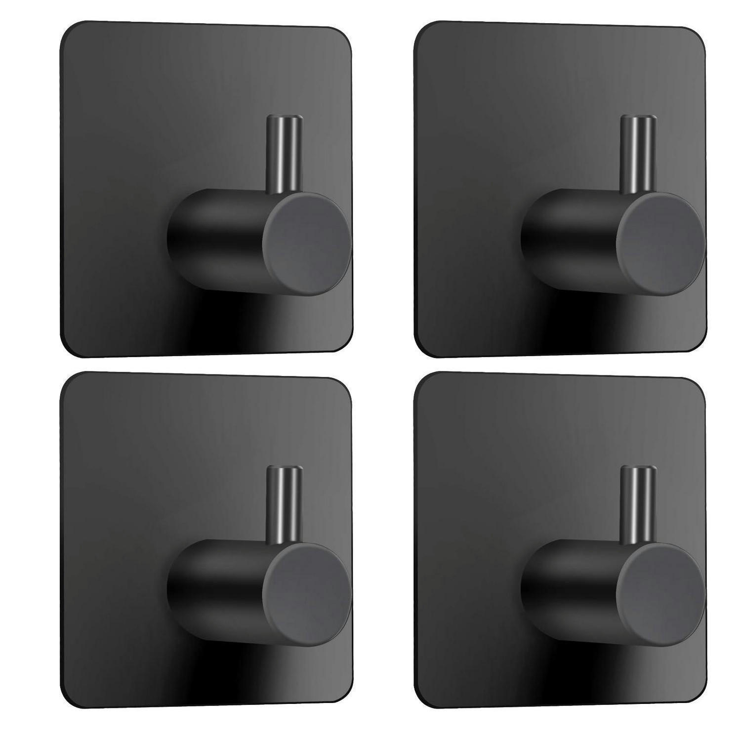 HANDTUCHHAKEN 4er Set Selbstklebend Schwarz - Schwarz, Metall (2/4/4cm)