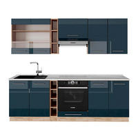 KÜCHENZEILE Fame-Line Dunkelblau Hochglanz/Goldkraft Eiche 235 cm AP Marmor - Eiche Wotan/Dunkelblau, Holzwerkstoff (235/81.6/60cm) - Vicco