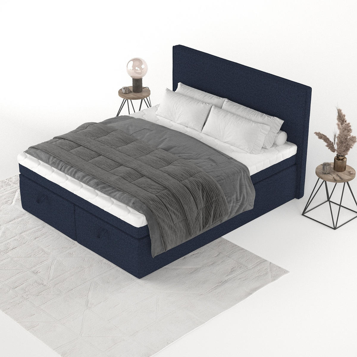 BOXBETT Zalla 200/200 cm Marineblau im Riva Stoff - Schwarz/Dunkelblau, Holz/Holzwerkstoff (200/200cm) - AltaBeds