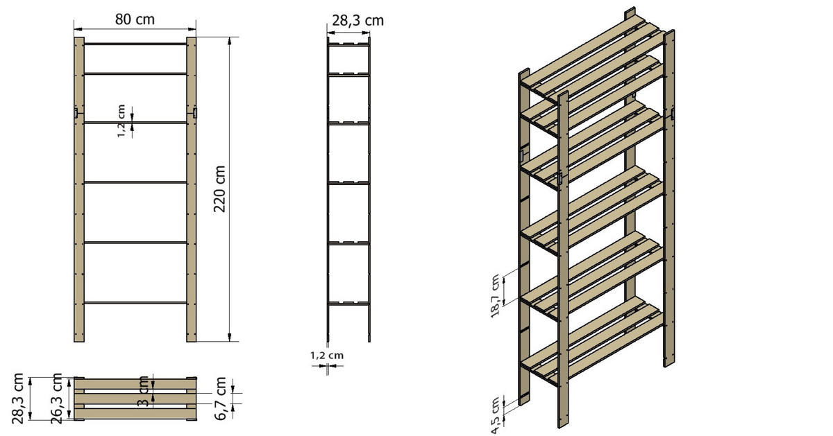 HOLZREGAL PINEPEAK 220x80x28cm 7 Fachboden 1,2cm dickes Kiefernholz Braun - Braun, Holz (80/220/28cm) - PROREGAL
