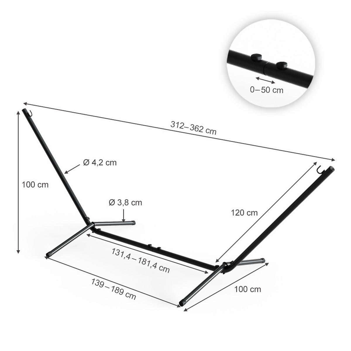 HÄNGEMATTENGESTELL Schwarz 362 cm - Schwarz, Metall (100/362/100cm) - OK-Living