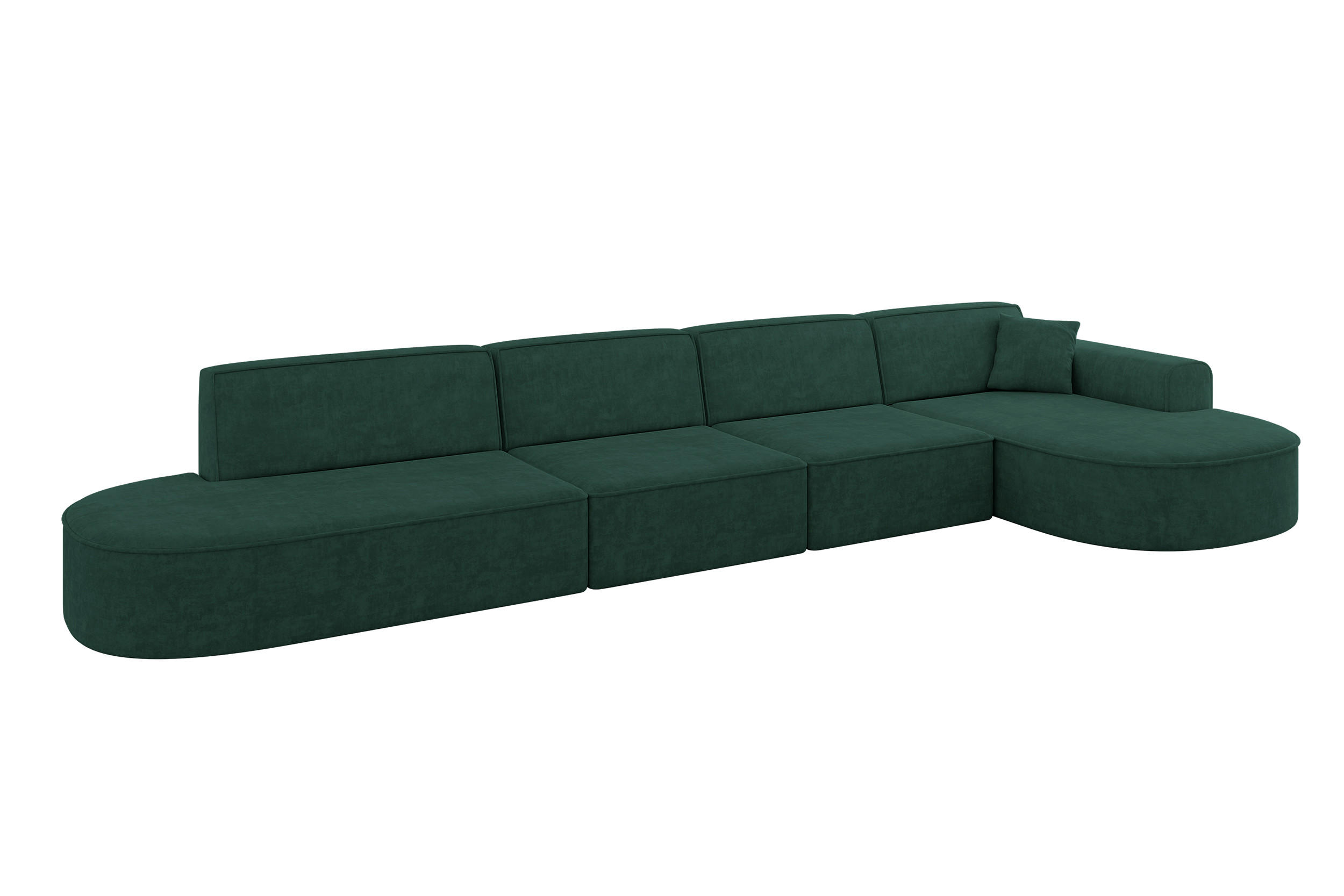 ALTDECOR ROHOVÁ SEDACÍ SOUPRAVA s otomanem vpravo MARI-L3 – 413 × 171 × 79 cm, zelený velur