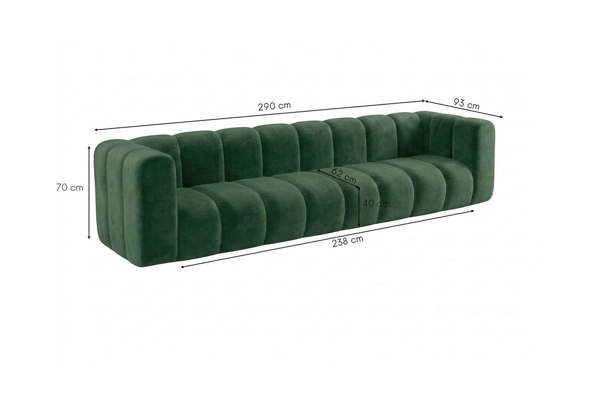 POHOVKA 4místná Modulární, Sametová Látka Riviera, Zelená, GRAND - zelená barva, dřevo (290/70/89cm) - Kaiser Möbel