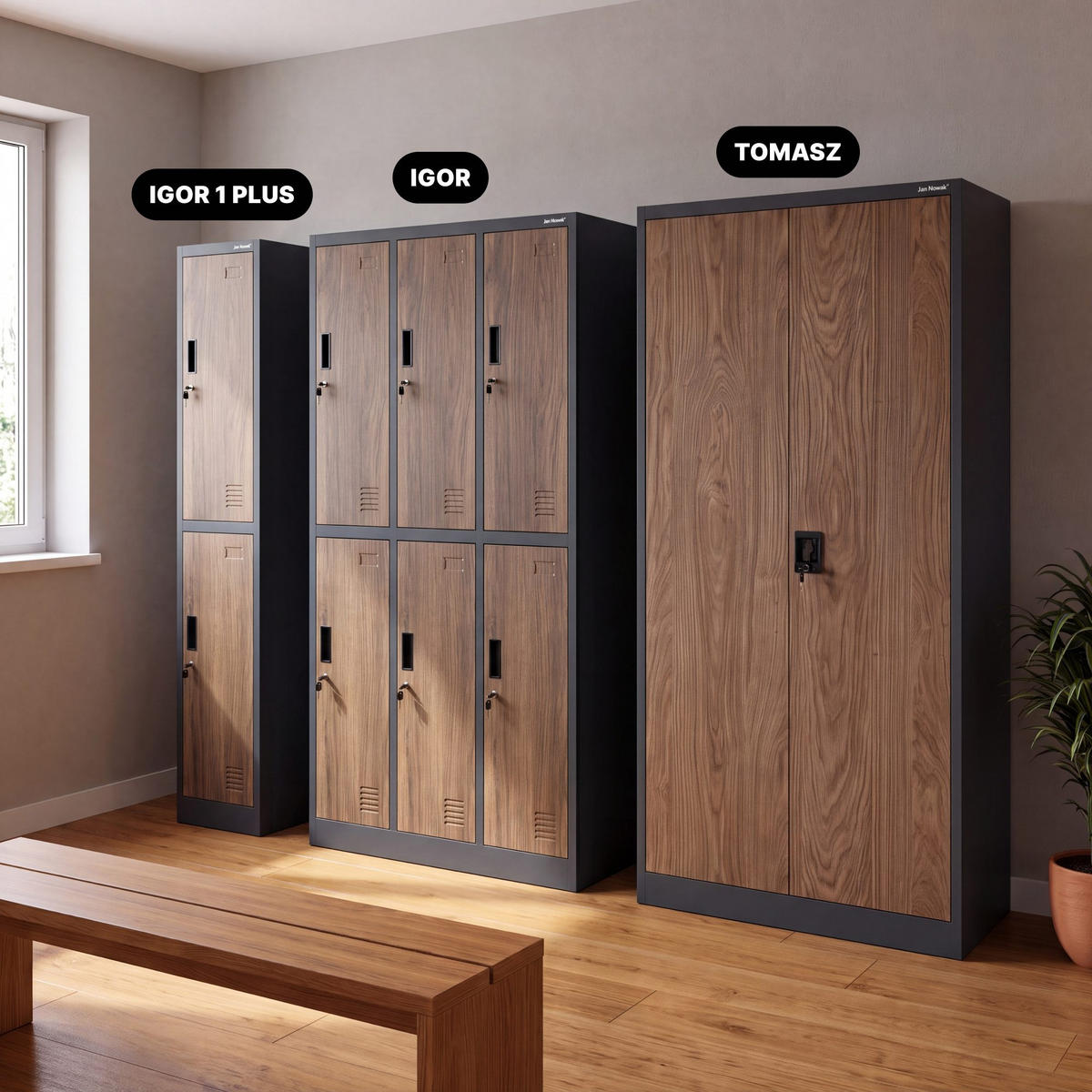 ARBEITSSCHUTZ-KLEIDERSCHRANK IGOR 1 Plus 185 × 32 × 45 cm - Nussbaumfarben, Metall (32/185/45cm) - Jan Nowak