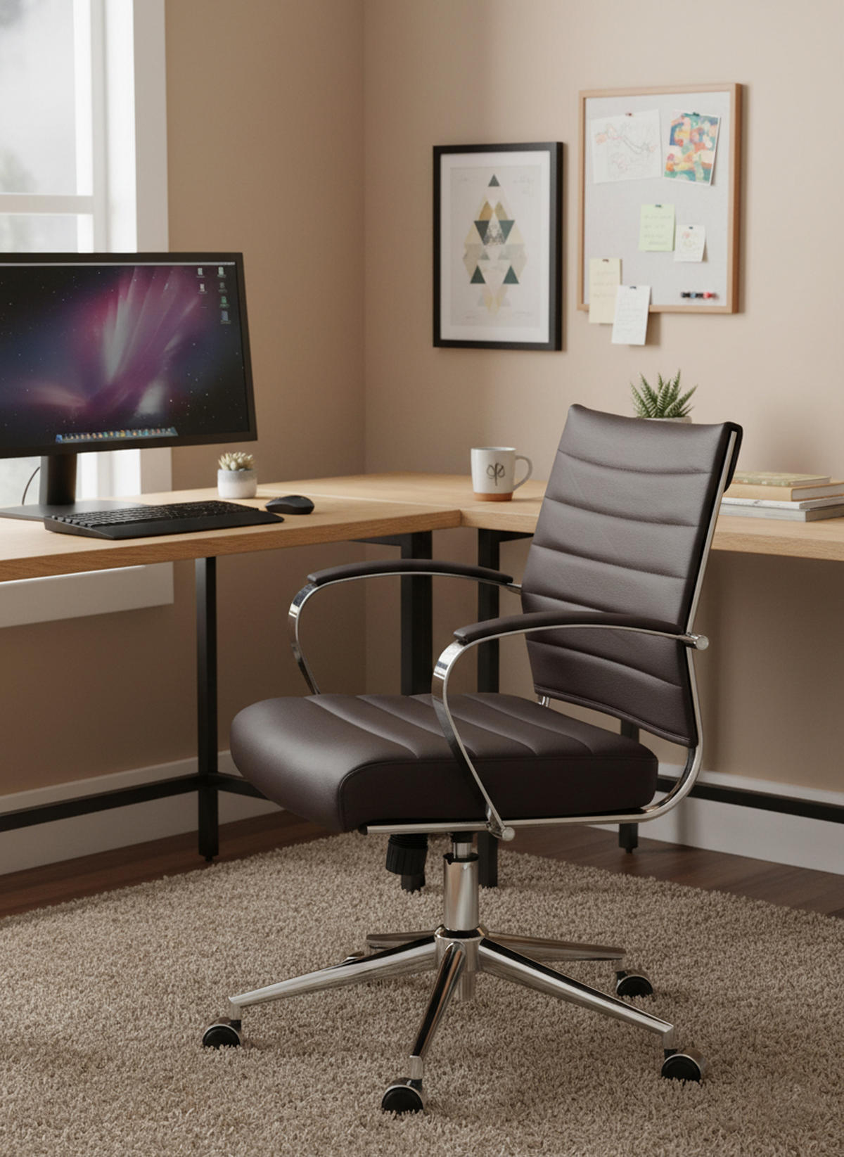 BÜROSTUHL Rynex Echtleder braun - Chromfarben/Braun, Leder/Metall (57/100/62cm) - TPFLiving