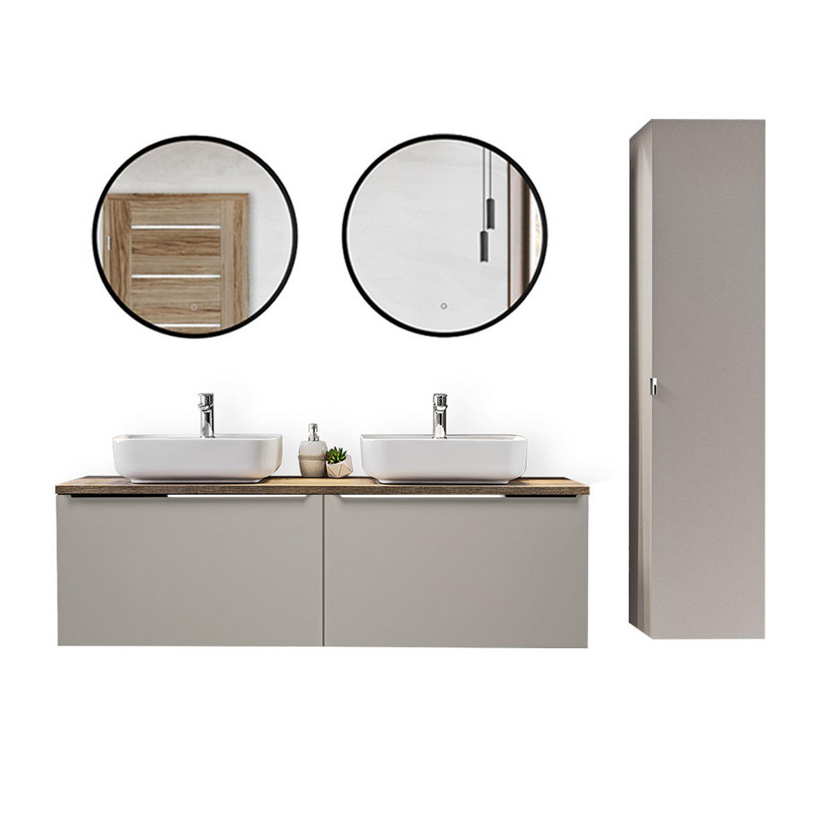 BADMÖBEL-SET 9-TLG. Puebla-56 - Beige, Holzwerkstoff (210/200/46cm) - Lomado