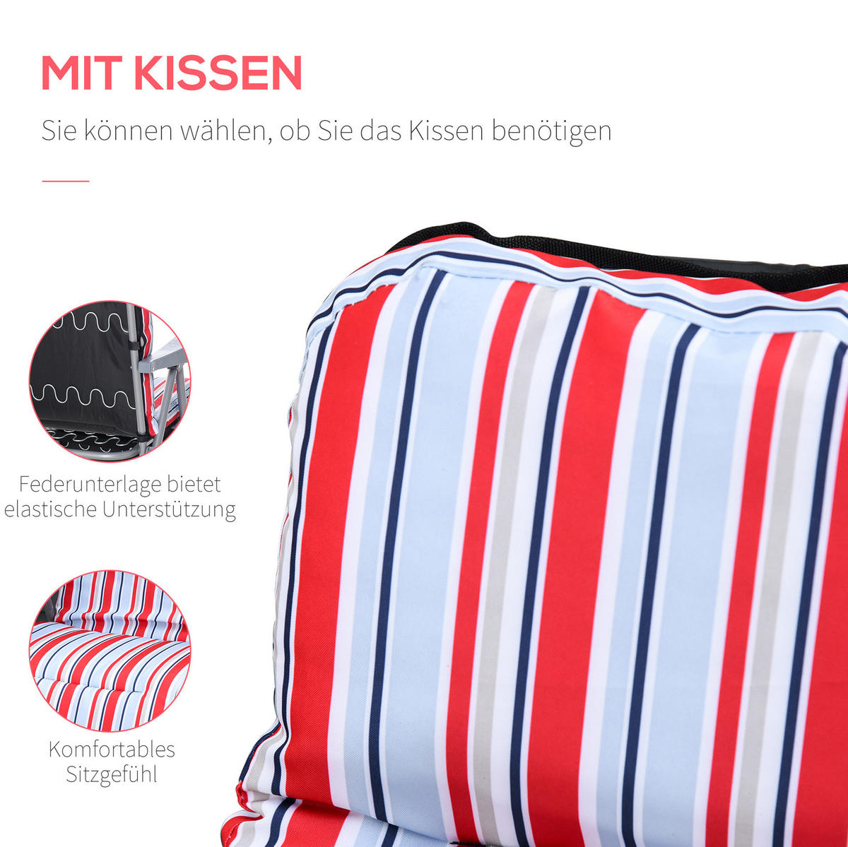 SONNENLIEGE aus Polyester 60x75x65-102 cm in Rot mit 5-fach verstellbarer Rückenlehne - Rot, Textil (60/102/75cm) - Modfu