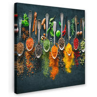 LEINWANDBILD Kräuter - Gewürze - Löffel 20x20 cm - Currygelb, Textil (20/20cm) - MuchoWow