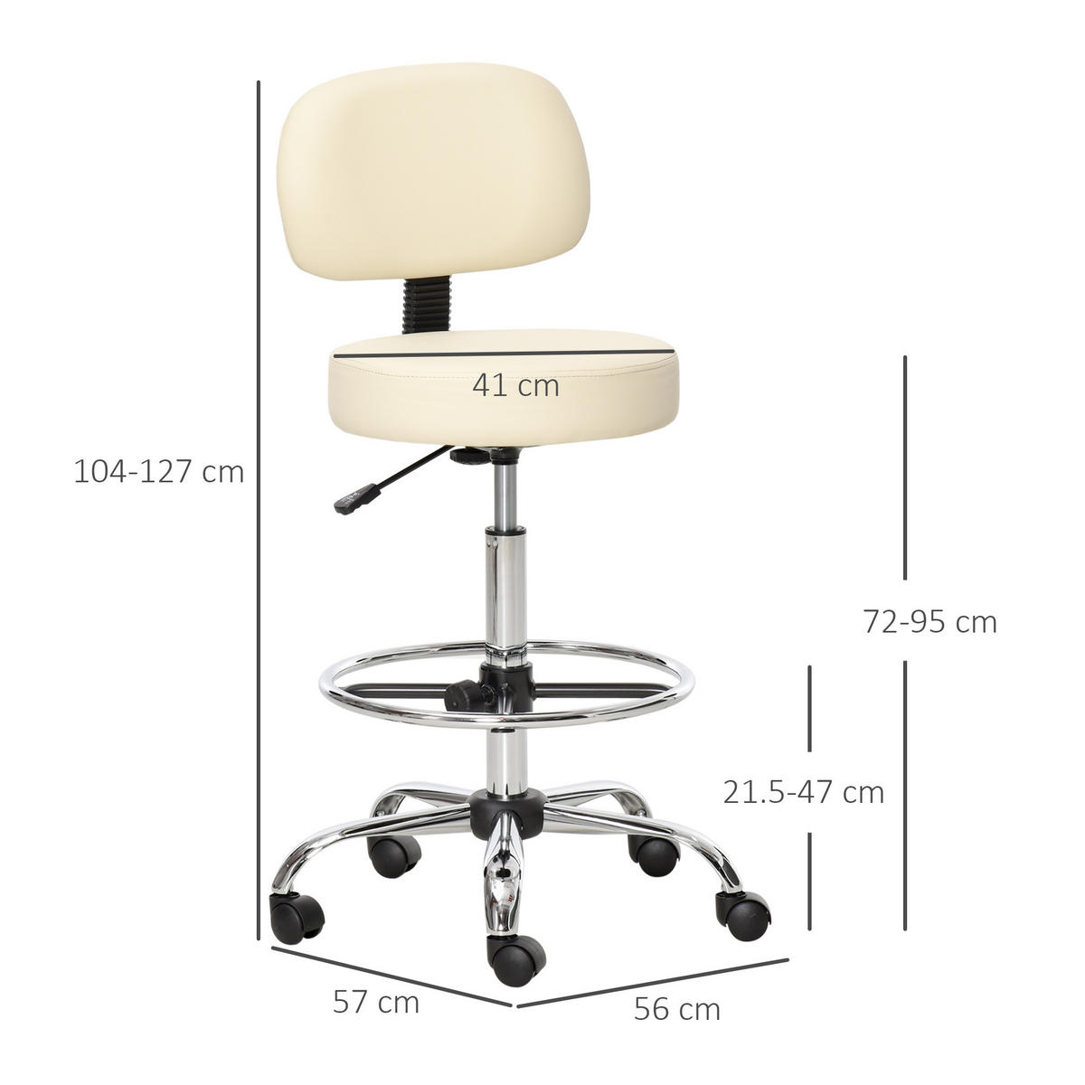 HOCKER DE-36008 Höhenverstellbar mit PU-Bezug Beige - Beige, Metall (57/104/56cm) - ComfortXL