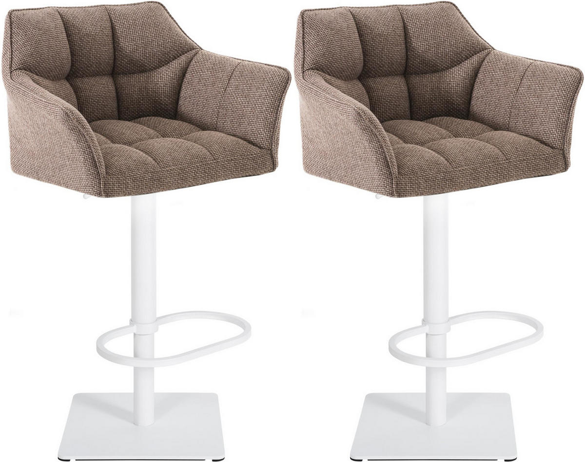 BARHOCKER 2er Set Stoff Terrabraun - Dunkelbraun/Weiß, Textil/Metall (64/88/45cm) - CLP
