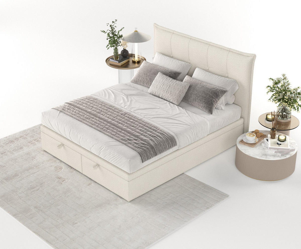 POLSTERBETT Liano mit Stauraum 140/200 cm Hellbeige im Alta Stoff - Sandfarben/Schwarz, Holz/Holzwerkstoff (140/200cm) - AltaBeds