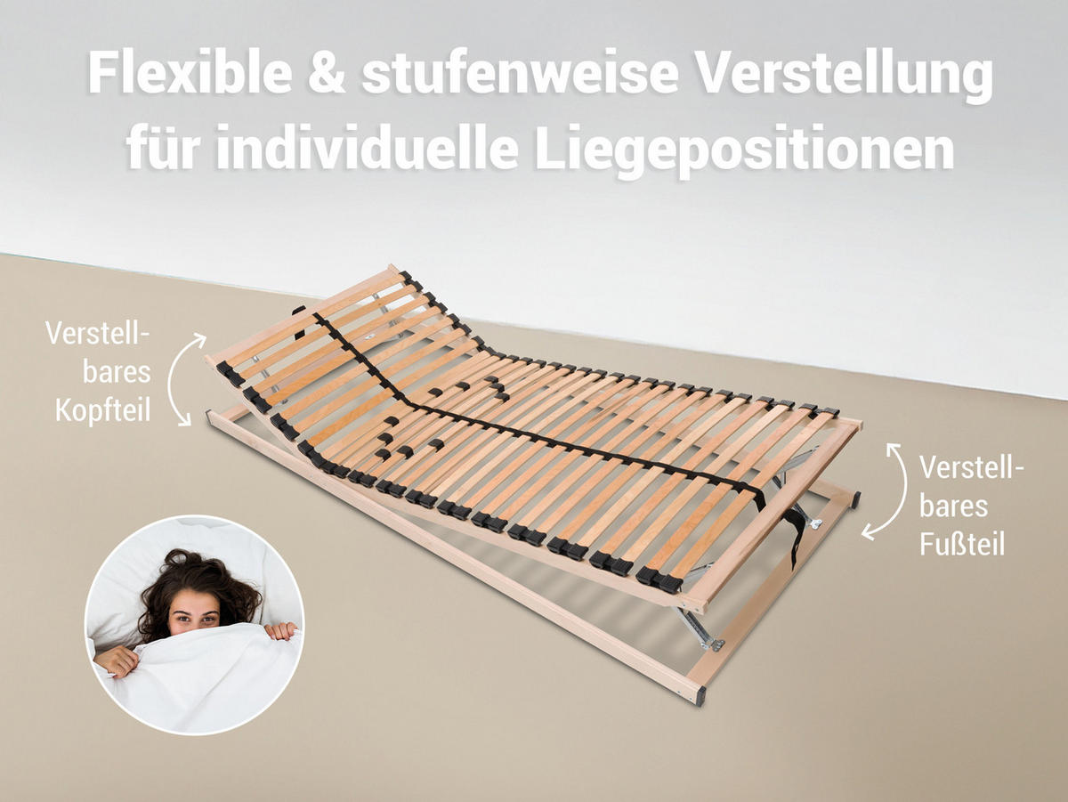 BETTEN-ABC Max1 K+F – Lattenrost zur Selbstmontage mit Kopf- und Fußteilverstellung, Holm durchgehend, Größe: 90 x 220 cm - Braun, Holz (90/220cm) - Betten-ABC