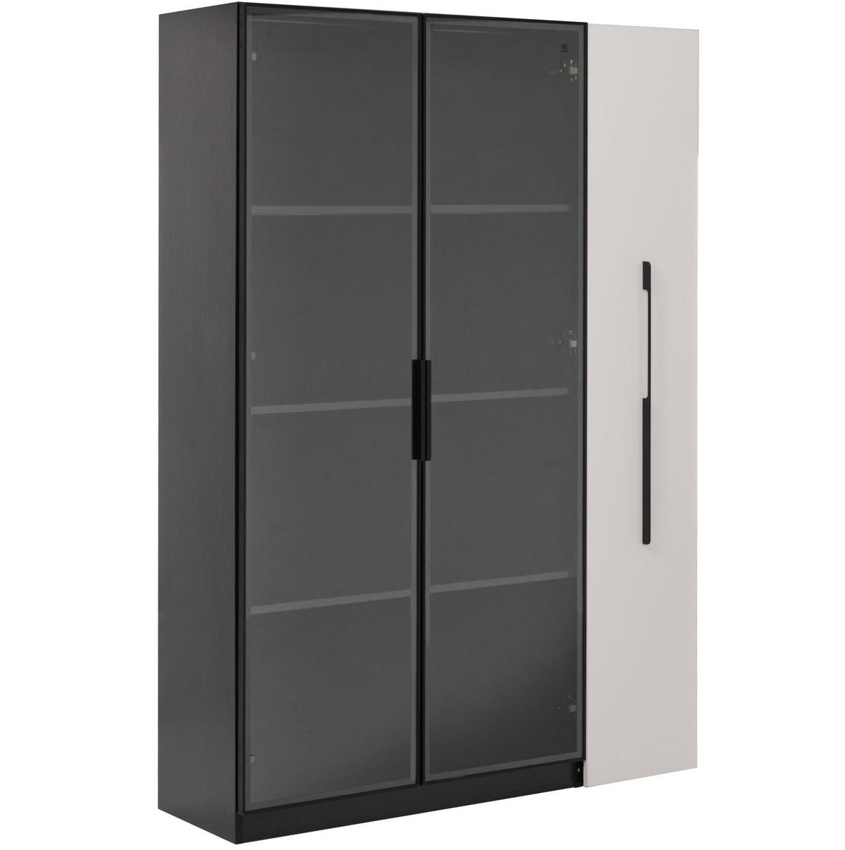 VITRINE 110,5/35/160 cm aus MDF und Glas mit LED-Vitrine und seitlichem Auszug Schwarz/Weiß - Schwarz, Holzwerkstoff (110.5/160/35cm) - Modenvie