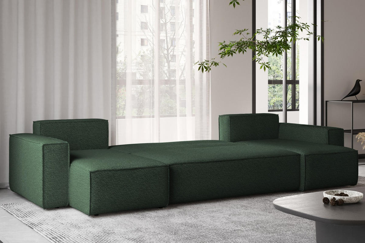 ECKSOFA Mit Schlaffunktion Und Bettkasten U-form BEST stoff Abriamo Dunkelgrün - Dunkelgrün, Holz (98/312cm) - Kaiser Möbel