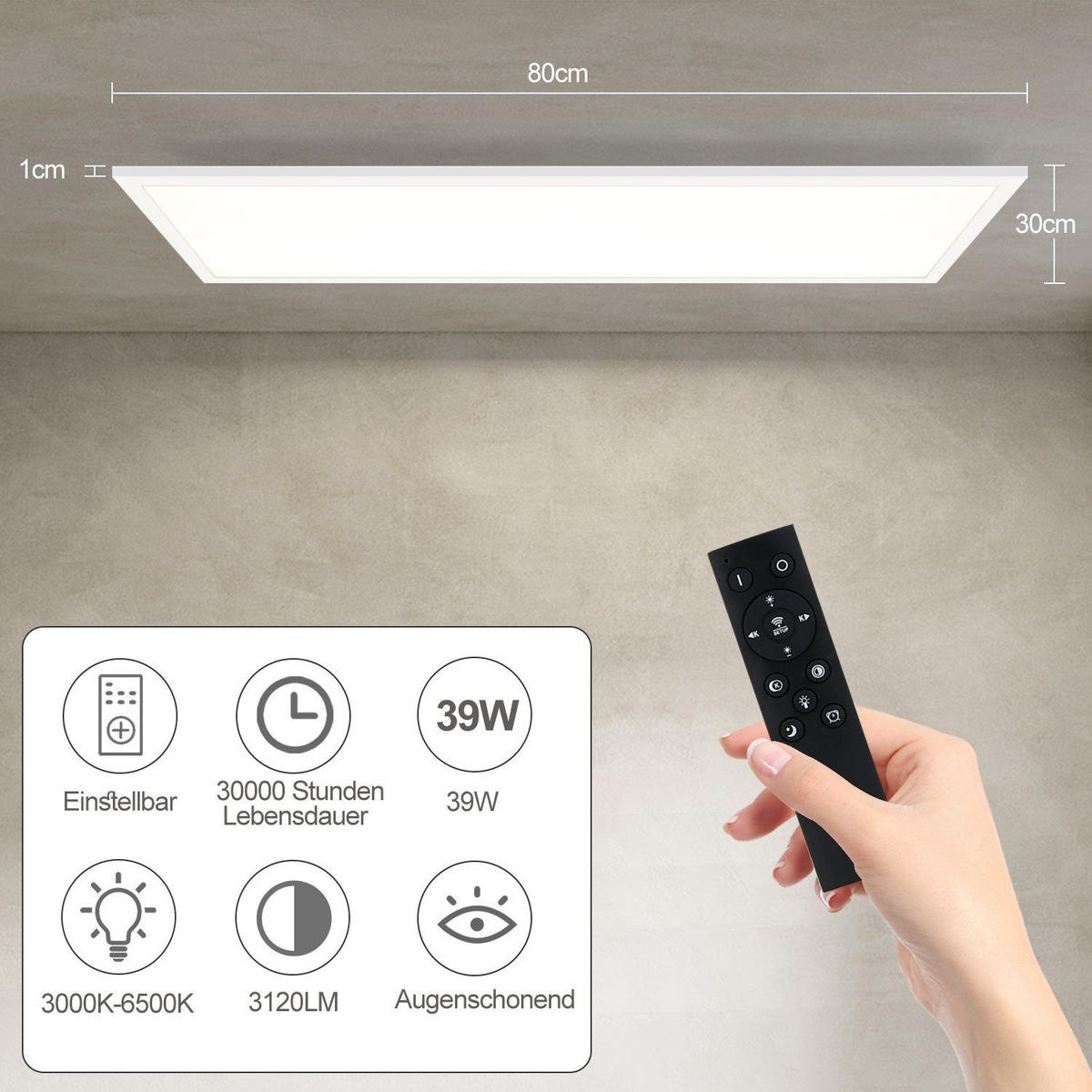 LED DECKENLEUCHTE Flores 80/30/1 - Weiß, Metall (80/30/1cm) - Nettlife