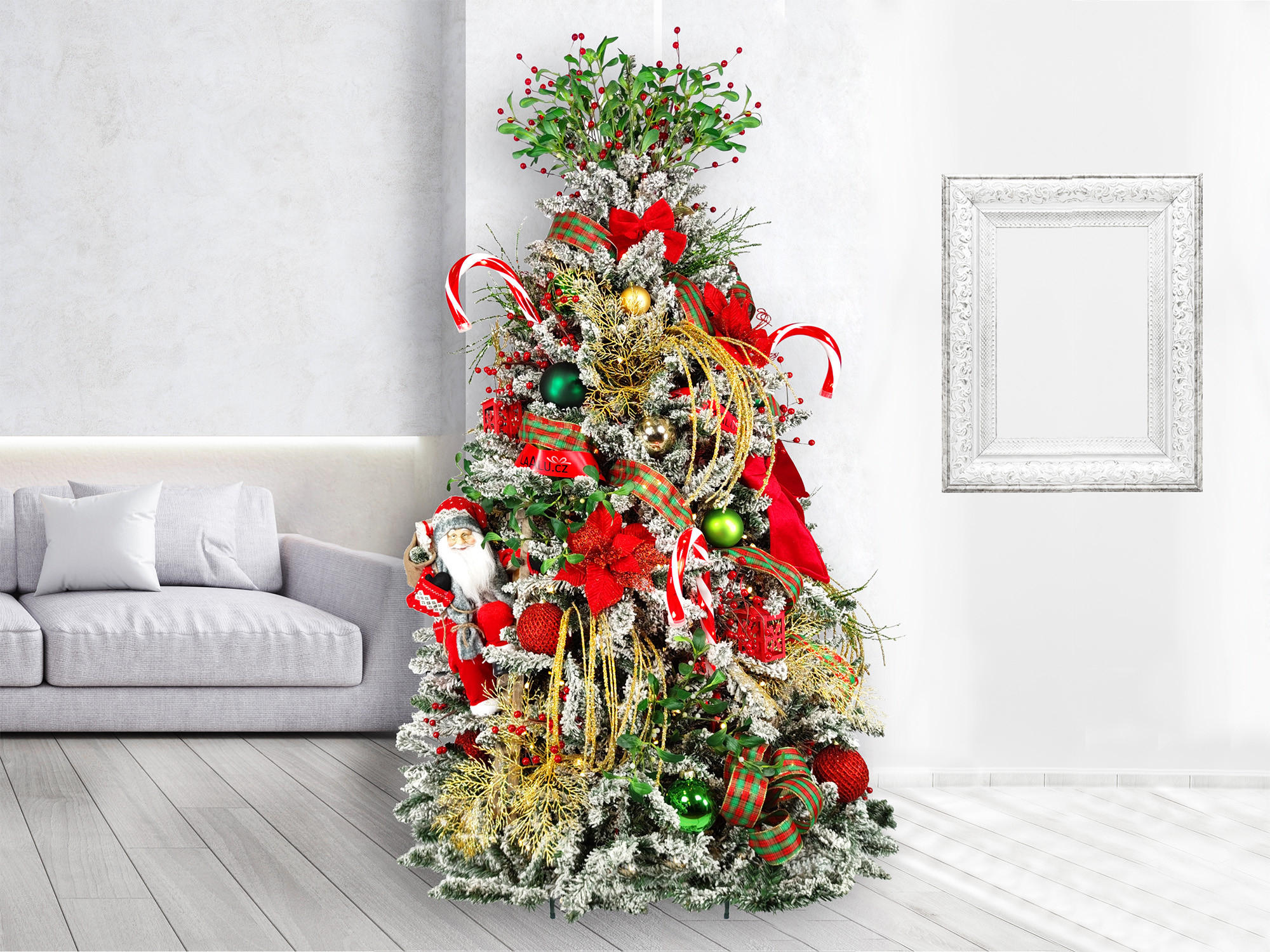 LAALU WEIHNACHTSBAUM geschmückt künstlich mit 124 Ornamenten SANTA CLAUS 240 cm Baum mit Ständer und Weihnachtsschmuck - Rot/Goldfarben, Kunststoff (240cm) - LAALU