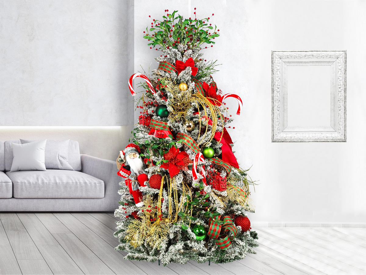 LAALU WEIHNACHTSBAUM geschmückt künstlich mit 87 Ornamenten SANTA CLAUS 150 cm Baum mit Ständer und Weihnachtsornamenten - Rot/Goldfarben, Kunststoff (150cm) - LAALU