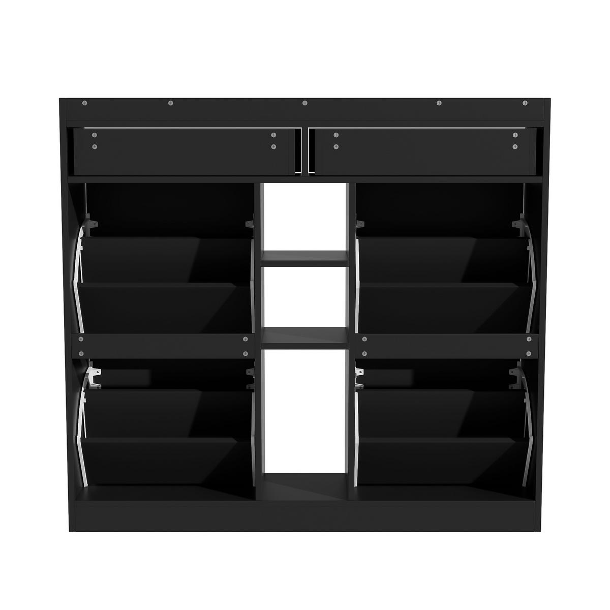 SCHUHSCHRANK aus Spanplatte 110x26x100cm in Schwarz mit Klappentüren - Schwarz, Holzwerkstoff (110/100/26cm) - Modfu