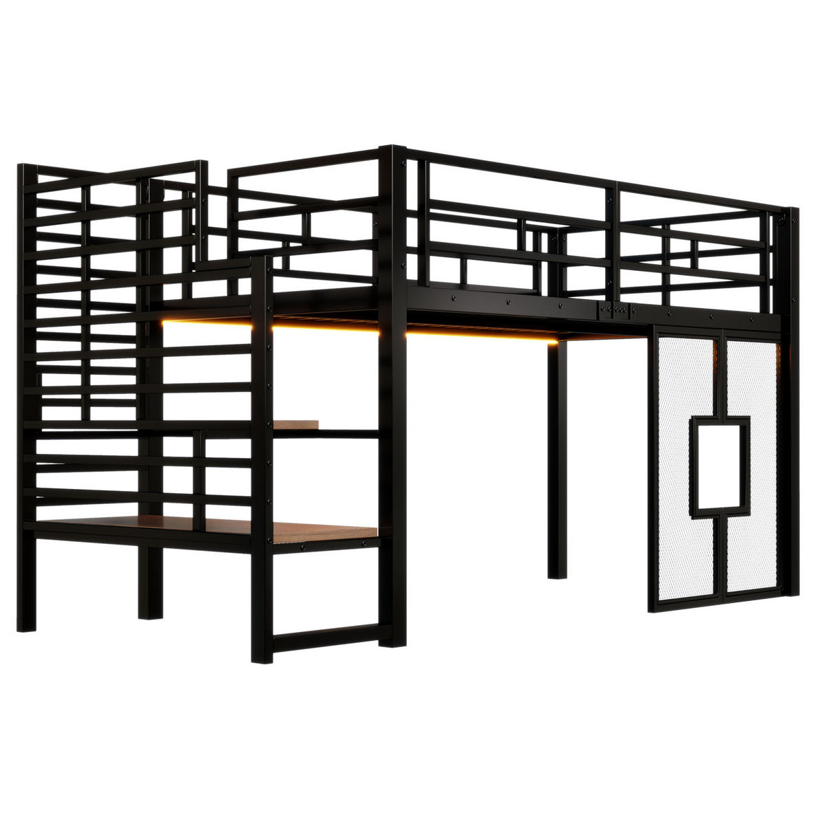 HOCHBETT 90/200 cm schwarz aus Metall/MDF mit Treppe und LED - Schwarz, Metall (90/200cm) - OKWISH