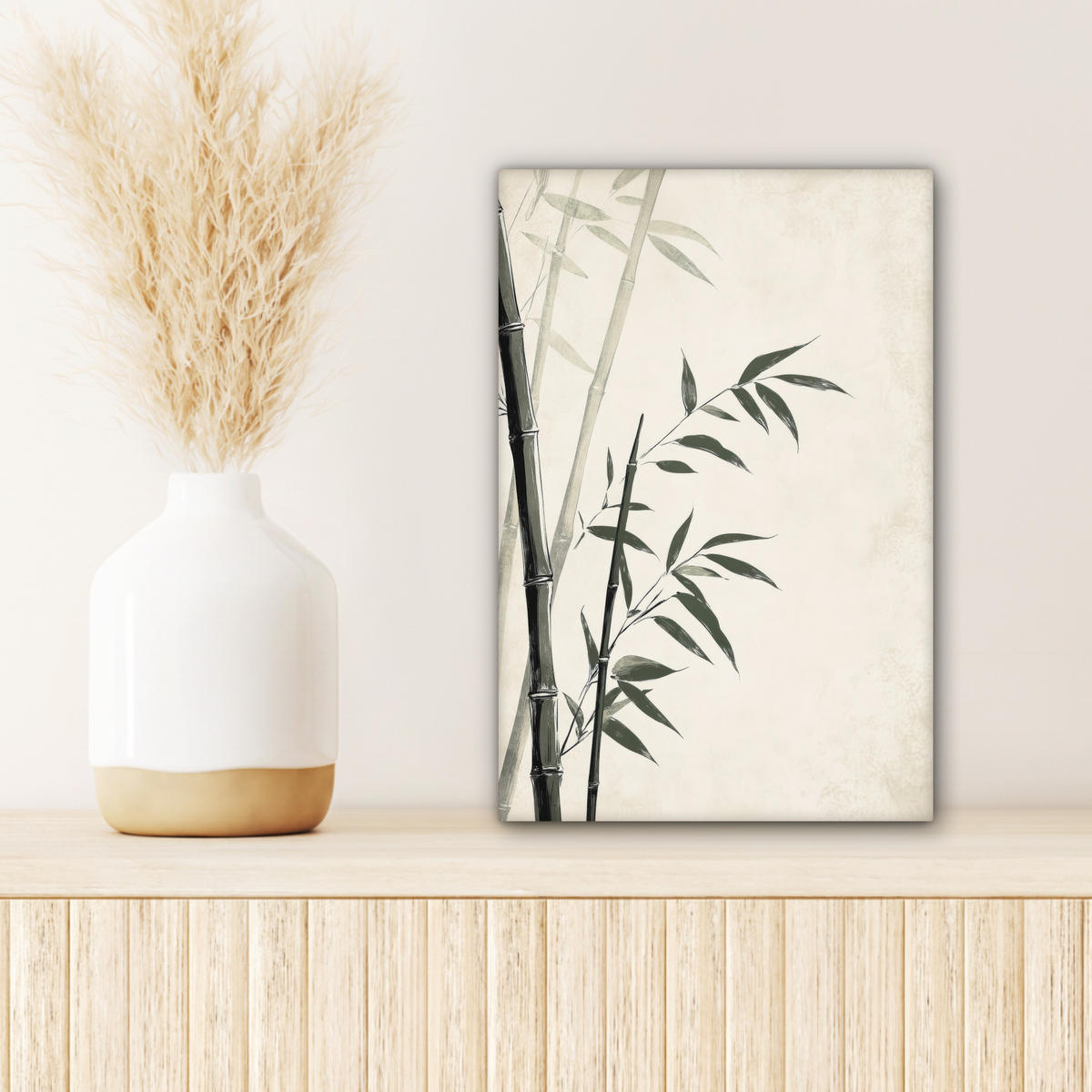 LEINWANDBILD Japandi - Bambus - Beige Deko Wohnzimmer 20x30 cm - Eukalyptusholzfarben, Textil (20/30cm) - MuchoWow