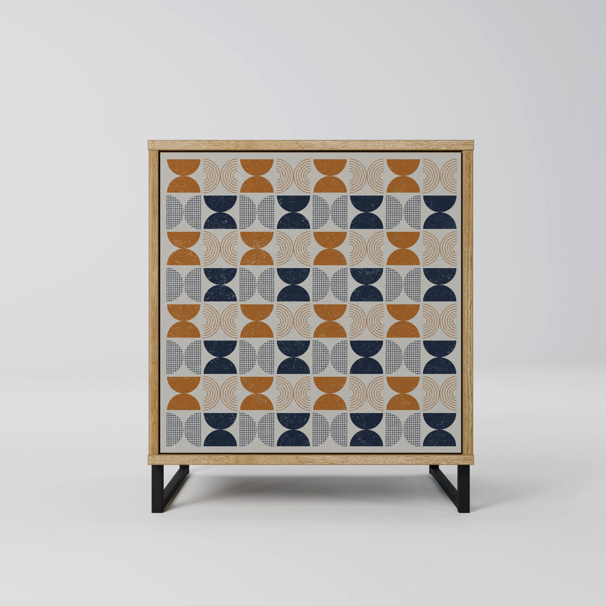SIDEBOARD REFLECTION RANGE, Eichefarben, 57,5x42x67,5 cm, Schwarze Metall-Rahmenfüße - Eichefarben/Multicolor, Holzwerkstoff/Metall (57.5/67.5/42cm) - SpaceRebels
