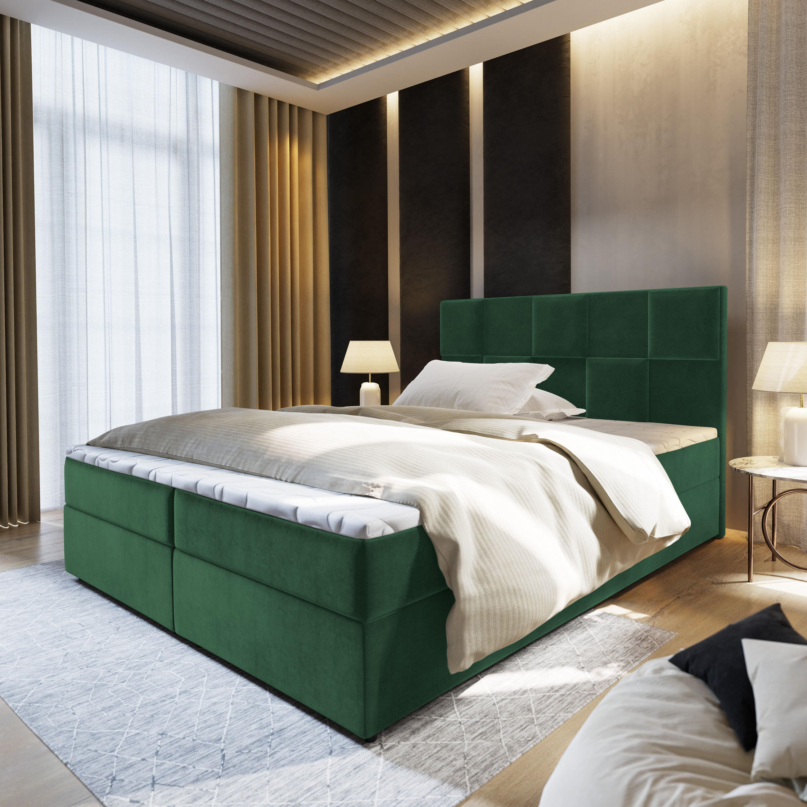 BOXBETT PRATA 140x200 cm mit Matratze und Topper - Grün - Grün, Holz (140/200cm) - MASSENO