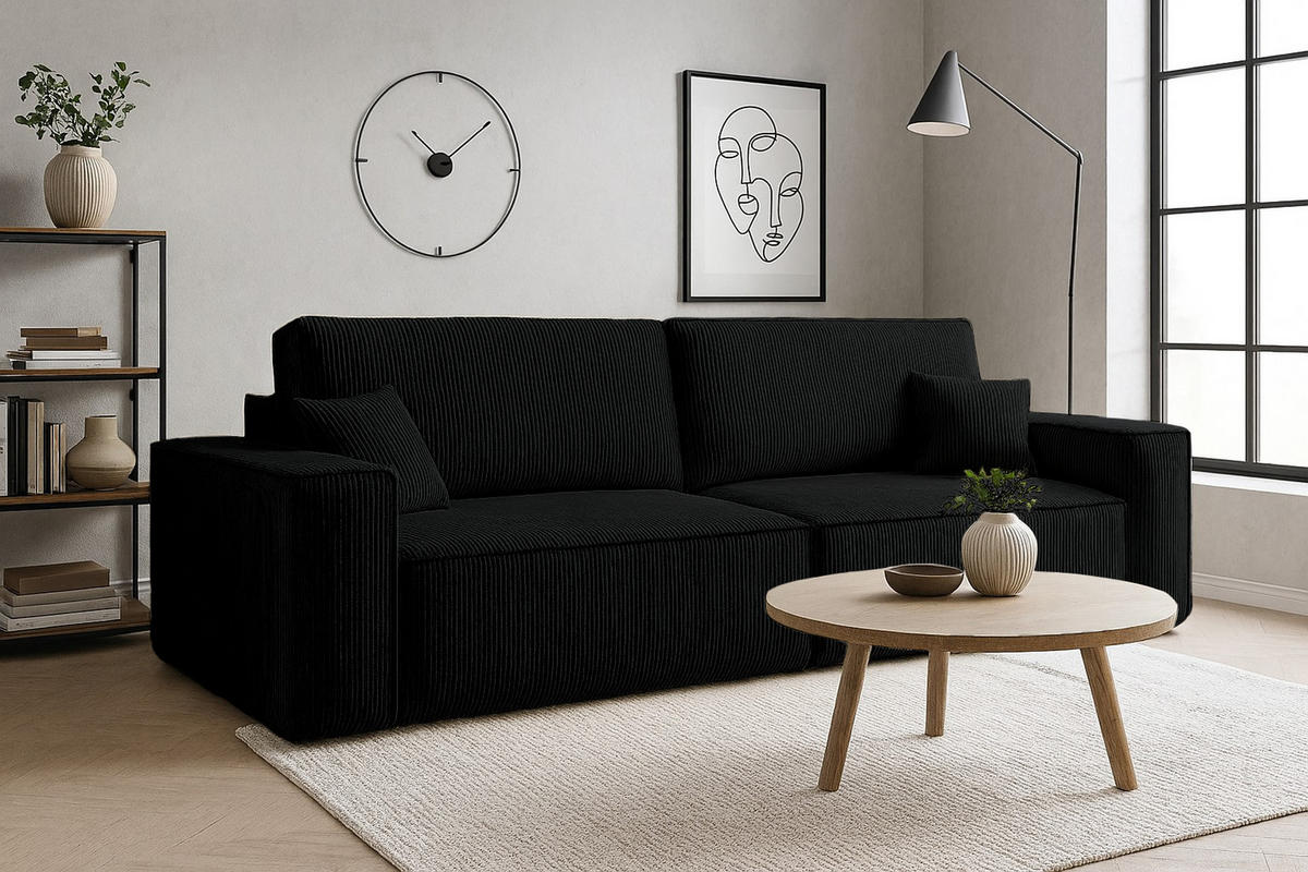 SCHLAFSOFA mit Schlaffunktion Hugo, Schwarz Cordstoff - Schwarz, Textil (244/83/98cm) - VENASI MÖBEL