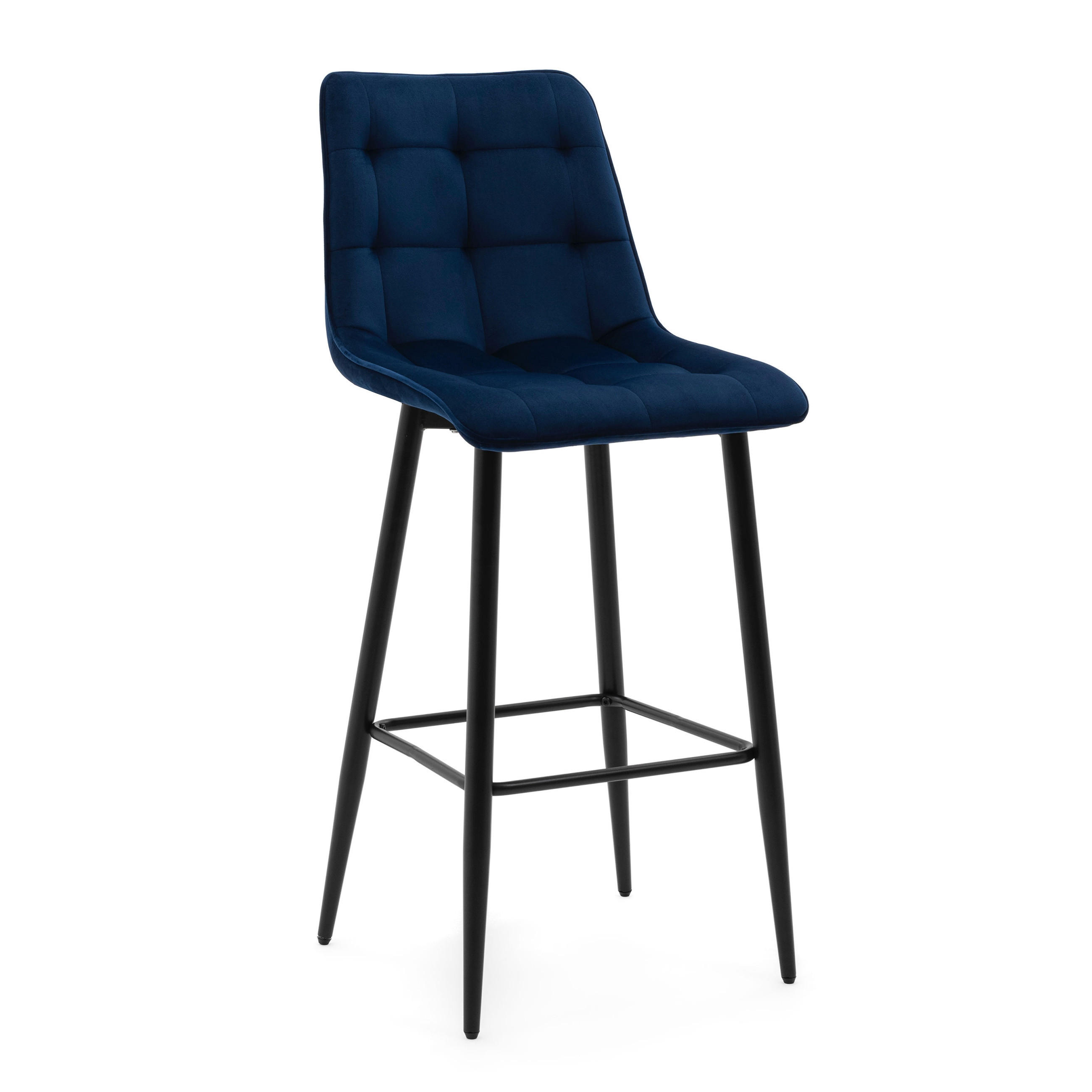 BARHOCKER CHIC gespolsterter mit Steppung - dunkelblau - Samt Velours - Schwarz/Dunkelblau, Textil/Metall (46/109/56cm) - NEW HOME