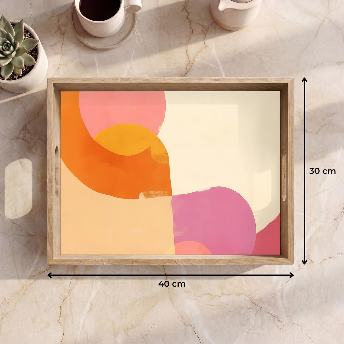 SERVÍROVACÍ PODNOS Tvary - abstraktní - barevné 40x30 cm - pomerančová, dřevo (40/5/5cm) - OnlyWow