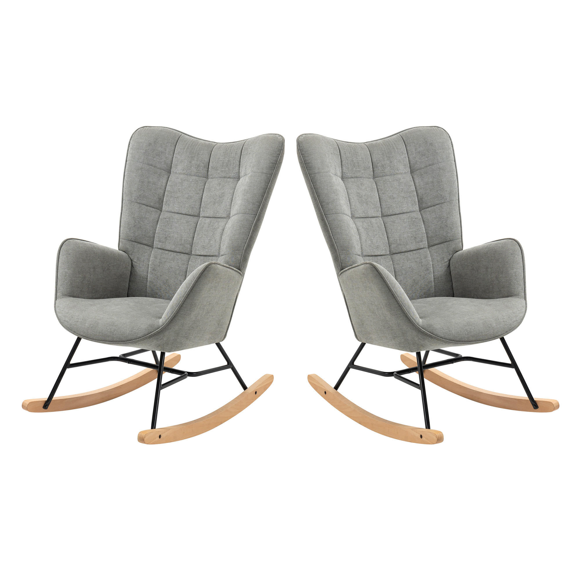 2ER Set Schaukelstuhl Massivholz, Grau - Grau, Textil (66/98/84cm) - Meubles Cosy