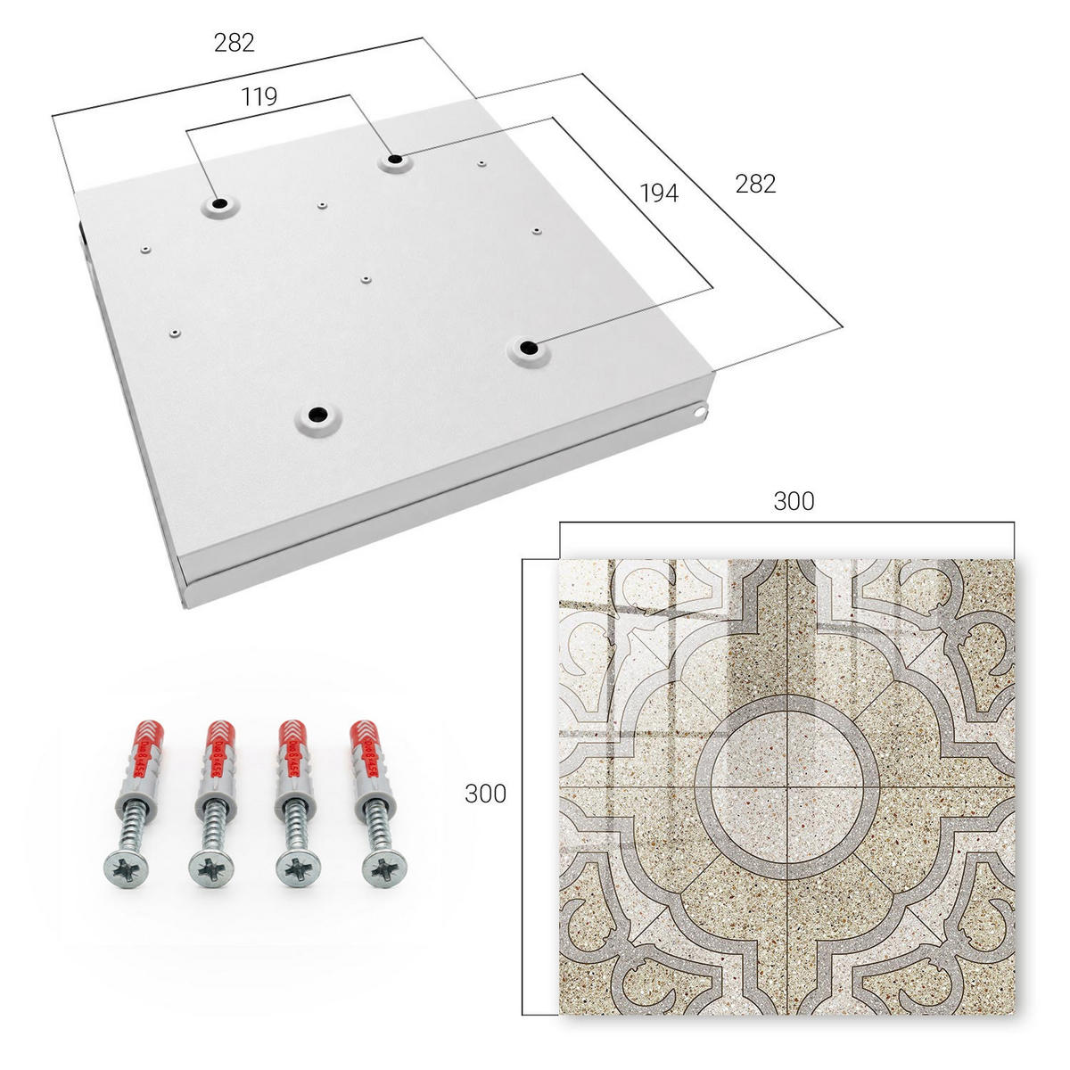 SCHLÜSSELBOX Weiß 30x30 cm – Türöffnung nach rechts - Elegantes Mosaik - Beige, Metall (30/30/5cm) - TULUP